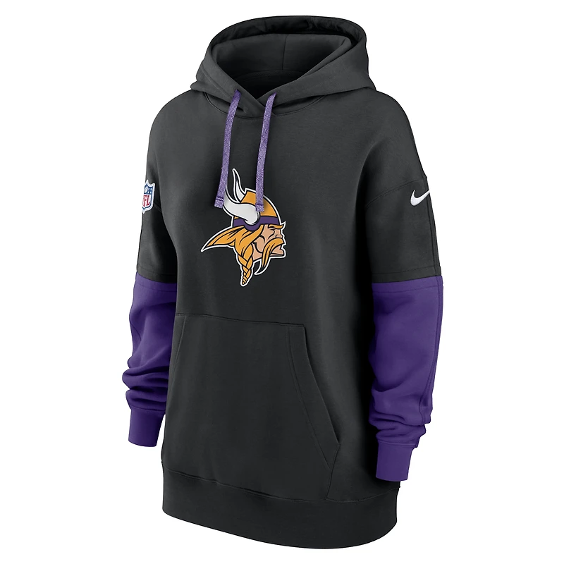 Sweat à capuche en polaire Nike noir Minnesota Vikings 2024 Sideline Essential pour femme