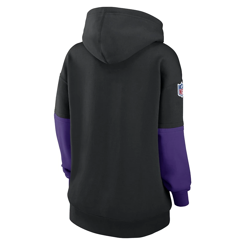 Sweat à capuche en polaire Nike noir Minnesota Vikings 2024 Sideline Essential pour femme