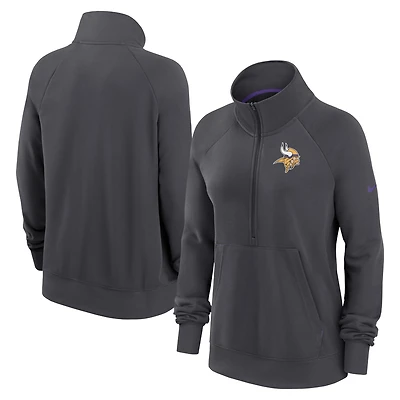Sweat-shirt à demi-zip Nike Charcoal Minnesota Vikings Premium Raglan Performance pour femme