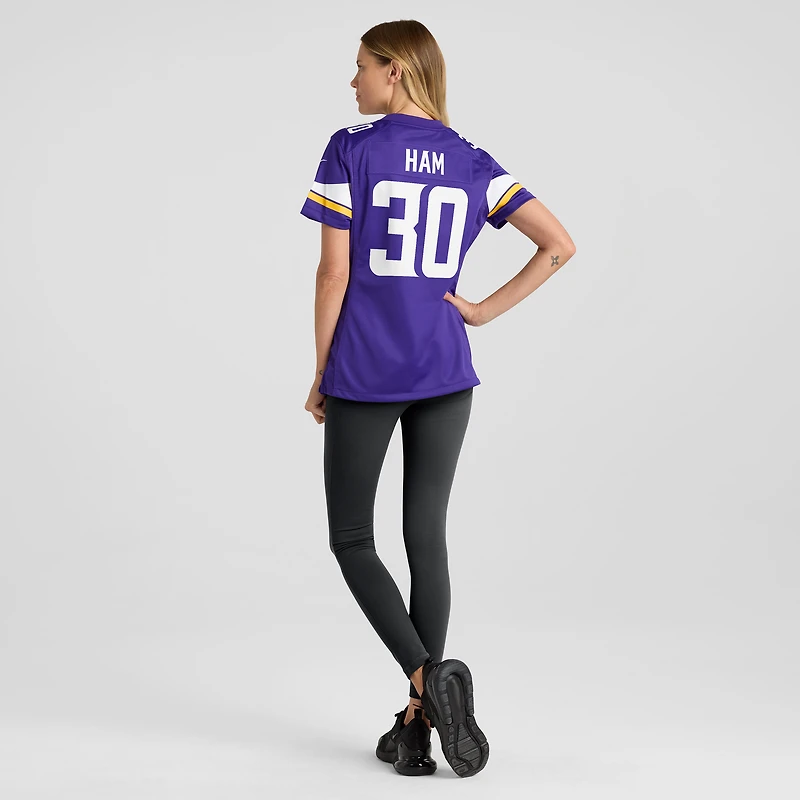 Maillot de match Nike C.J. Ham violet des Vikings du Minnesota pour femme