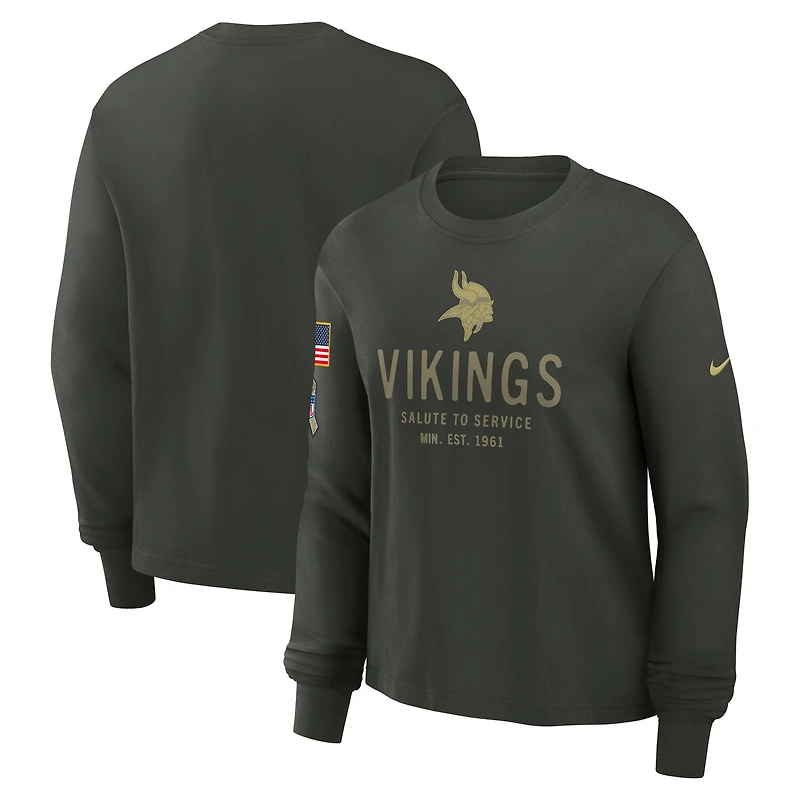 T-shirt Nike vert foncé à manches longues Minnesota Vikings 2025 Salute to Service Sideline Dri-FIT pour femme