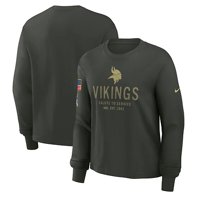 T-shirt Nike vert foncé à manches longues Minnesota Vikings 2025 Salute to Service Sideline Dri-FIT pour femme