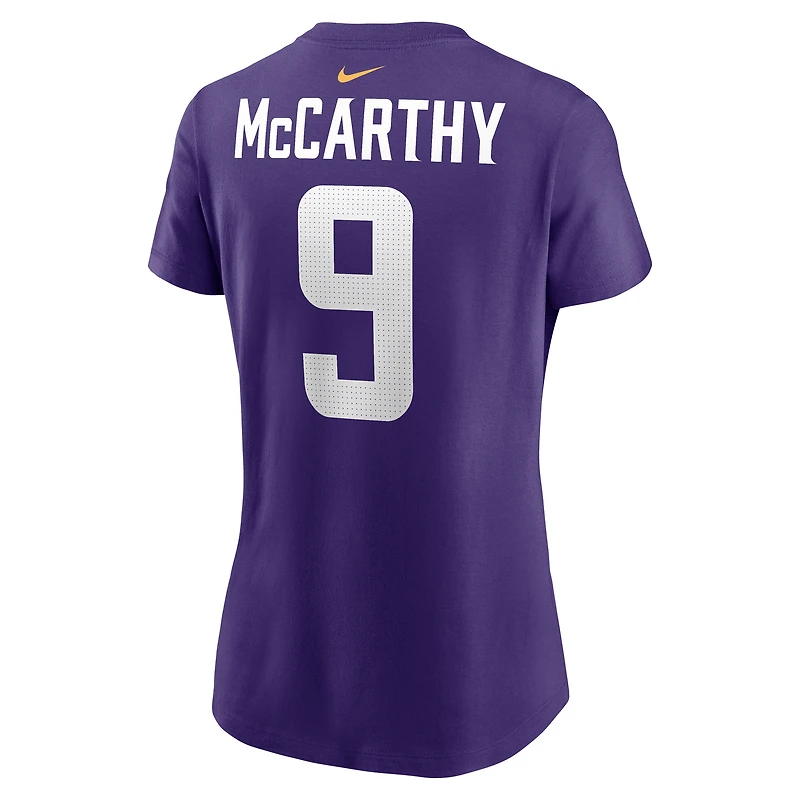 Women's Nike J.J. McCarthy Purple Minnesota Vikings  Name & Number T-Shirt