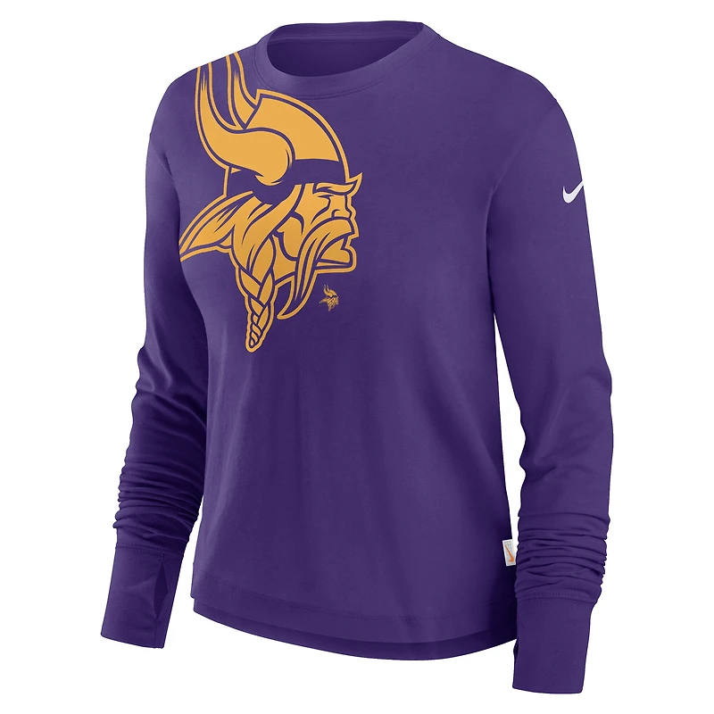 Women's Nike Purple Minnesota Vikings Large Shoulder Logo Cropped Long Sleeve Fashion T-Shirt