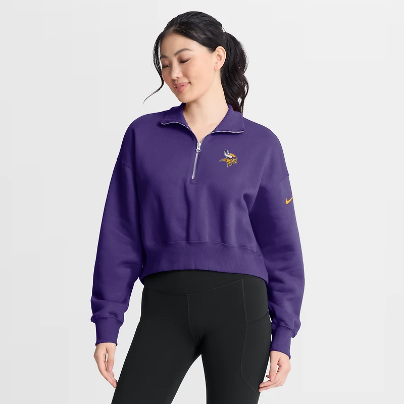 Sweat-shirt à col zippé Nike Phoenix Fleece violet Minnesota Vikings pour femme