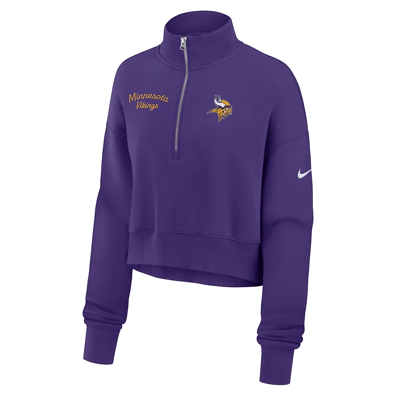 Sweat-shirt Nike violet à demi-zip pour femme des Minnesota Vikings Primetime Phoenix