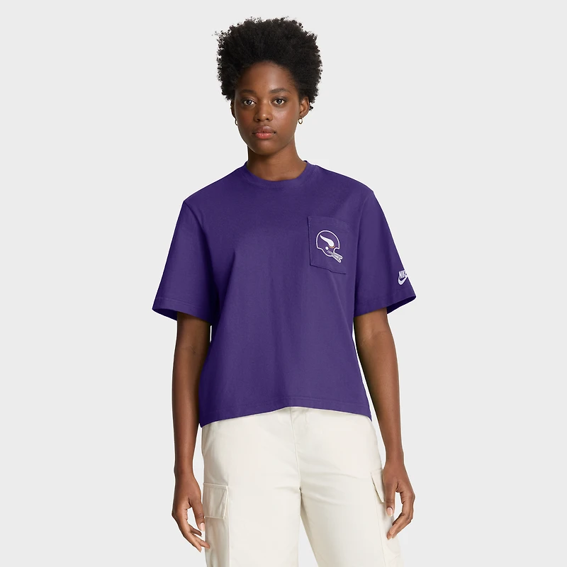 T-shirt Nike violet à poche carrée pour femme des Minnesota Vikings