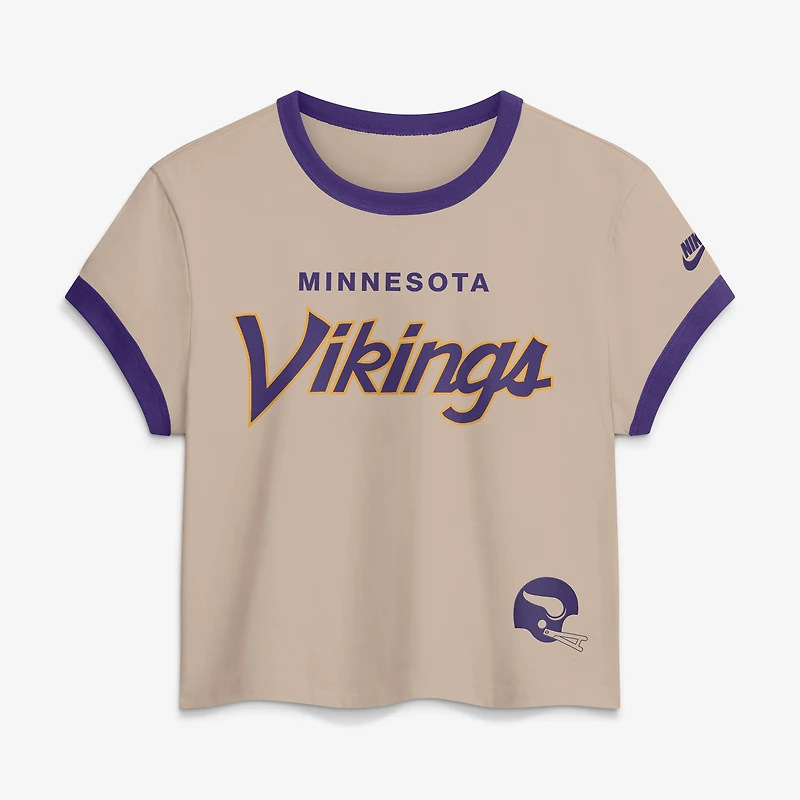 Women's Nike Sand Minnesota Vikings Rewind Ringer Mod Cropped T-Shirt