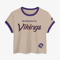 Women's Nike Sand Minnesota Vikings Rewind Ringer Mod Cropped T-Shirt