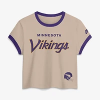 Women's Nike Sand Minnesota Vikings Rewind Ringer Mod Cropped T-Shirt