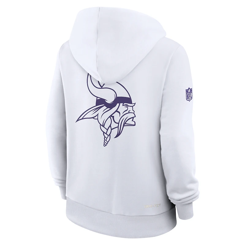 Sweat à capuche Nike Dri-FIT Alt Sideline Standard Issue blanc pour femme, Minnesota Vikings.