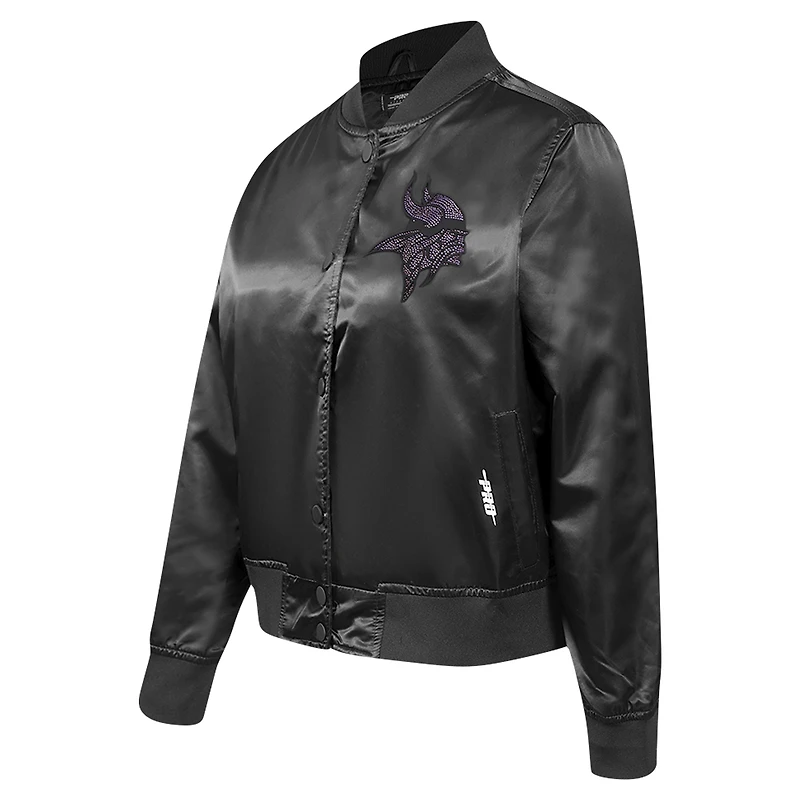 Women's Pro Standard Black Minnesota Vikings Jeweled Satin Full-Snap Jacket