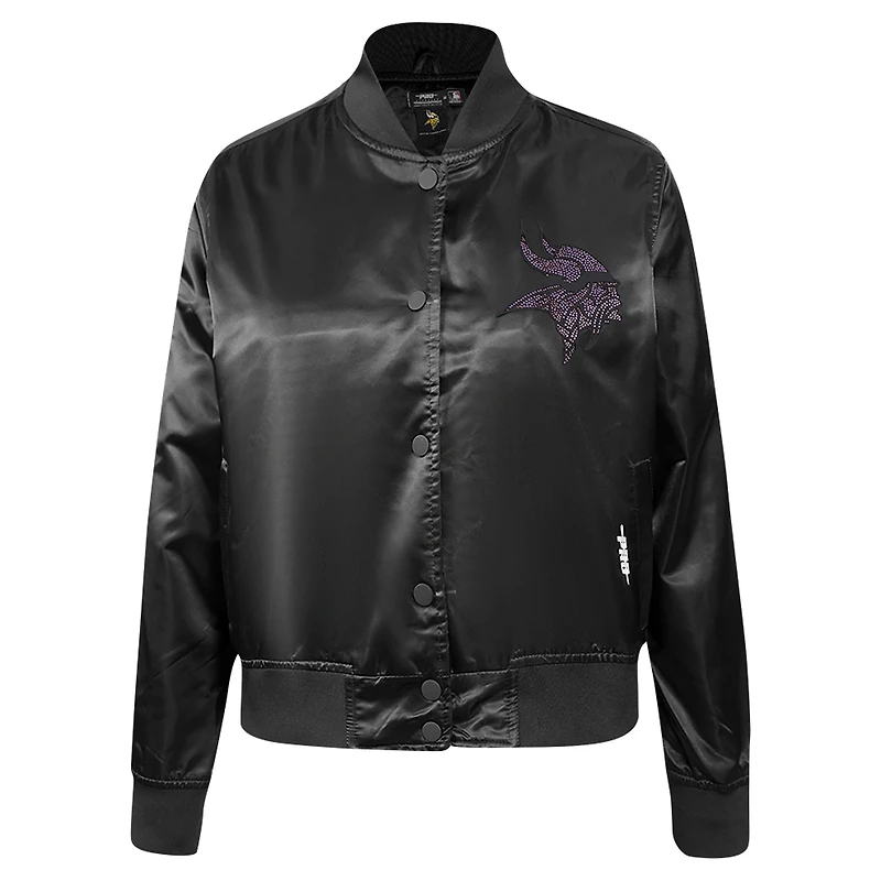 Women's Pro Standard Black Minnesota Vikings Jeweled Satin Full-Snap Jacket