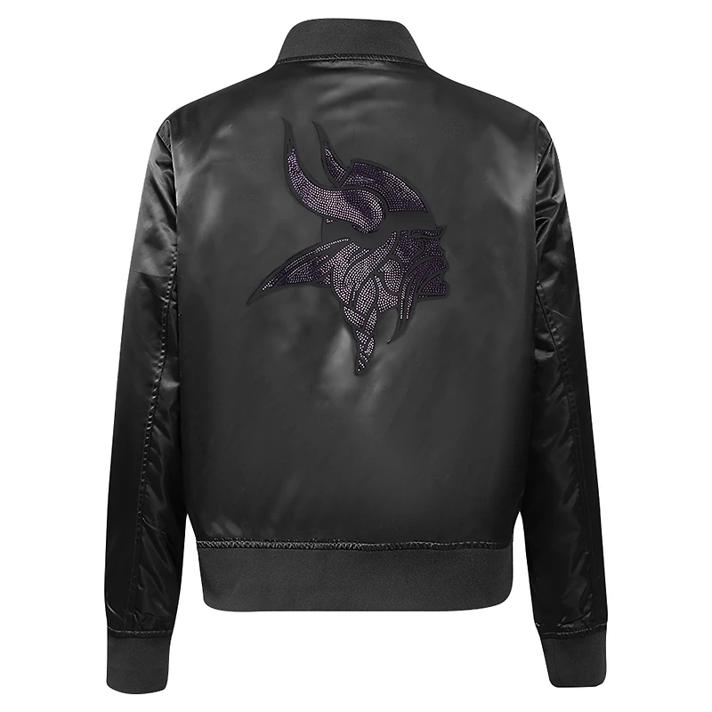 Women's Pro Standard Black Minnesota Vikings Jeweled Satin Full-Snap Jacket