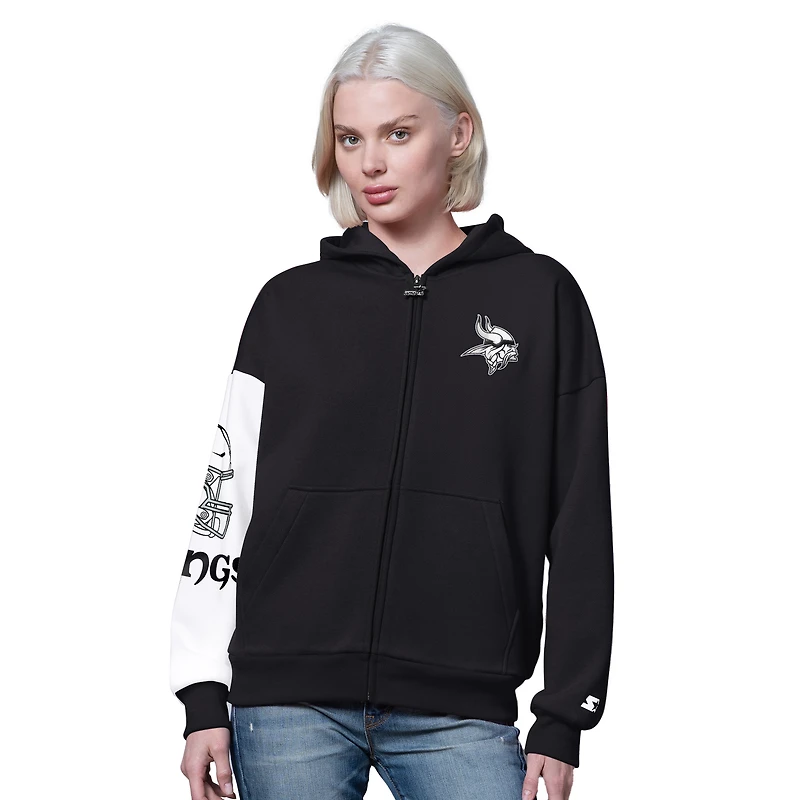 Women's Starter Black Minnesota Vikings 4th Down Full-Zip Hoodie