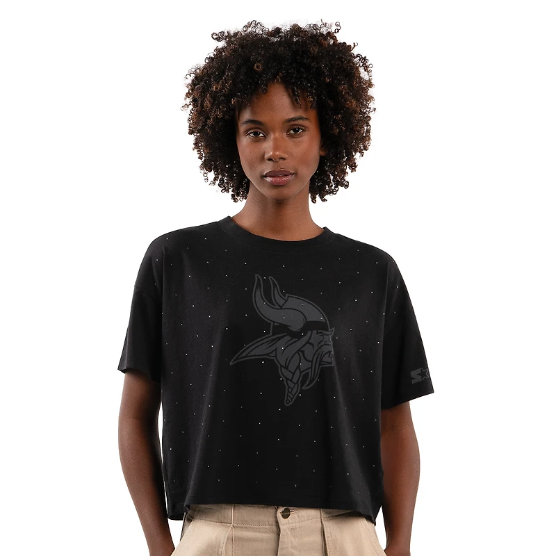 T-shirt court à strass Starter pour femme, noir