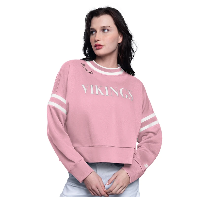 Women's Starter  Pink Minnesota Vikings Power Play Cropped Pullover Sweatshirt