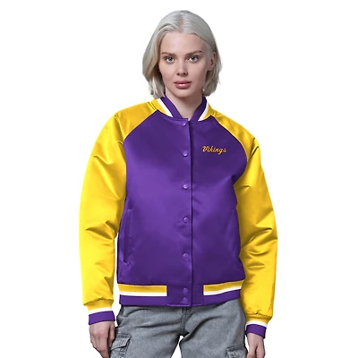 Veste universitaire vintage en satin violet/doré pour femme des Vikings du Minnesota
