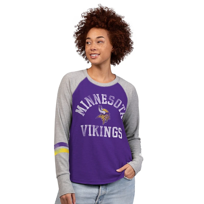 Women's Starter Purple/Gray Minnesota Vikings Waffle-Knit Raglan Long Sleeve T-Shirt