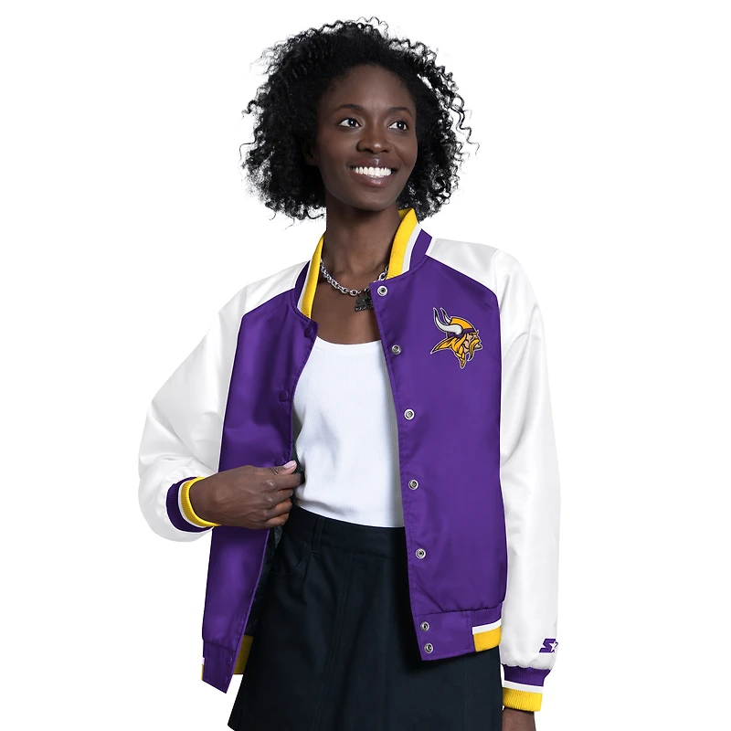 Women's Starter  Purple/White Minnesota Vikings Raglan Blitz Full-Snap Varsity Jacket