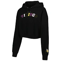 Women's The Wild Collective Black Minnesota Vikings Cropped Pullover Hoodie