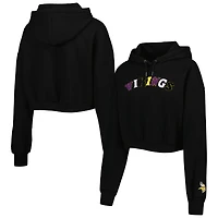 Women's The Wild Collective Black Minnesota Vikings Cropped Pullover Hoodie