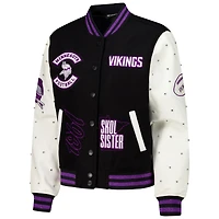 Women's The Wild Collective Black Minnesota Vikings Varsity Full-Snap Sparkle Jacket