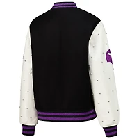 Women's The Wild Collective Black Minnesota Vikings Varsity Full-Snap Sparkle Jacket