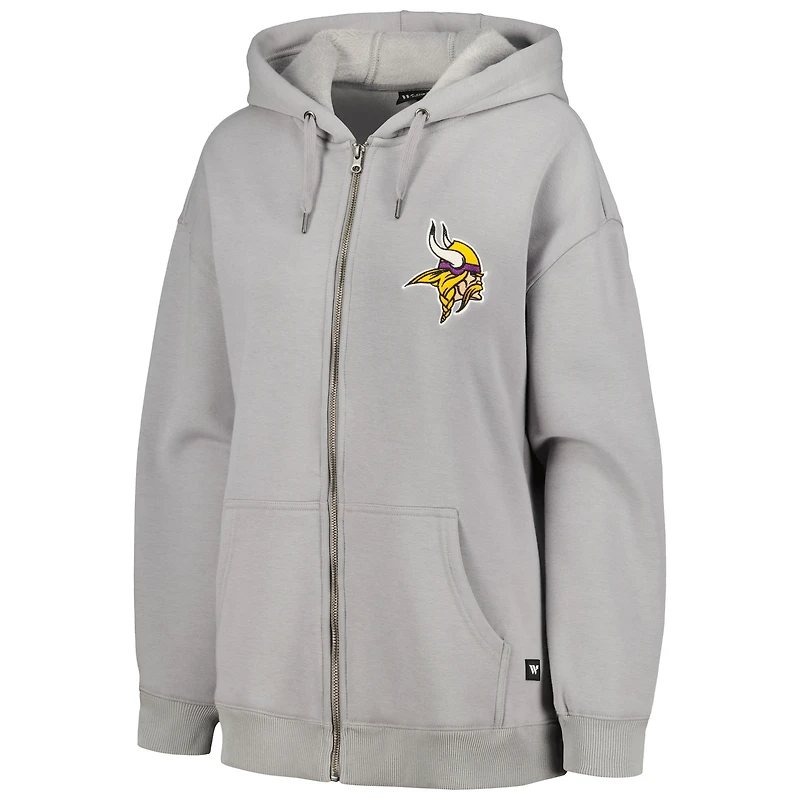 Sweat à capuche entièrement zippé en trois mélanges doublé de fausse fourrure pour femmes The Wild Collective Minnesota Vikings gris