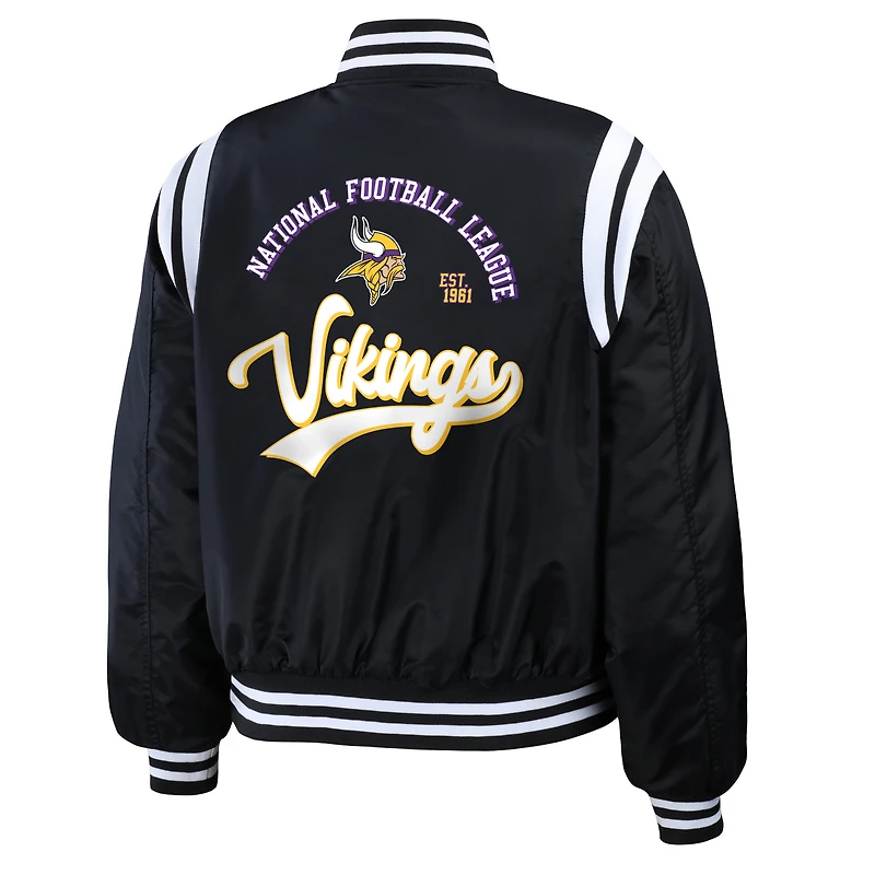 Women's WEAR by Erin Andrews  Black Minnesota Vikings Full-Snap Bomber Jacket