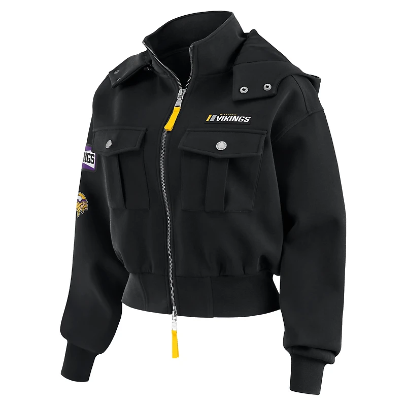 Veste bomber courte zippée noire à poches plaquées pour femme WEAR by Erin Andrews des Vikings du Minnesota