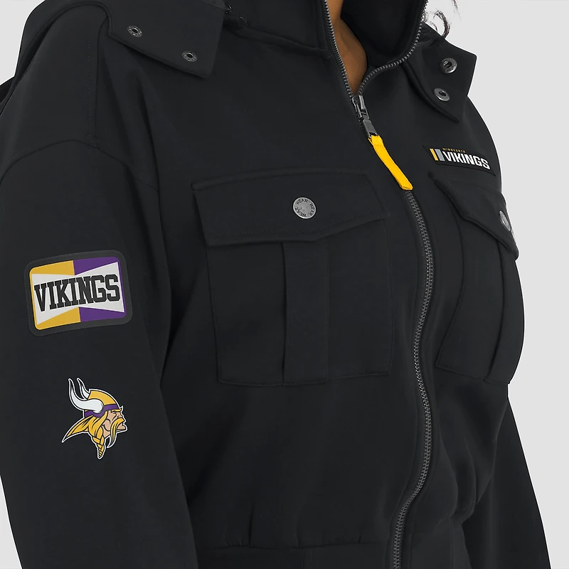 Women's WEAR by Erin Andrews Black Minnesota Vikings Tri-Blend Patch Pocket Cropped Full-Zip Bomber Hoodie Jacket