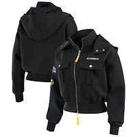 Women's WEAR by Erin Andrews  Black Minnesota Vikings Tri-Blend Patch Pocket Cropped Full-Zip Bomber Hoodie Jacket