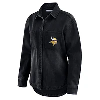 Veste-chemise surdimensionnée en denim noir délavé à boutons-pression pour femme WEAR by Erin Andrews des Vikings du Minnesota