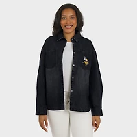 Veste-chemise surdimensionnée en denim noir délavé à boutons-pression pour femme WEAR by Erin Andrews des Vikings du Minnesota