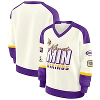 Sweat-shirt à col en V crème WEAR by Erin Andrews pour femme, motif Minnesota Vikings Racing