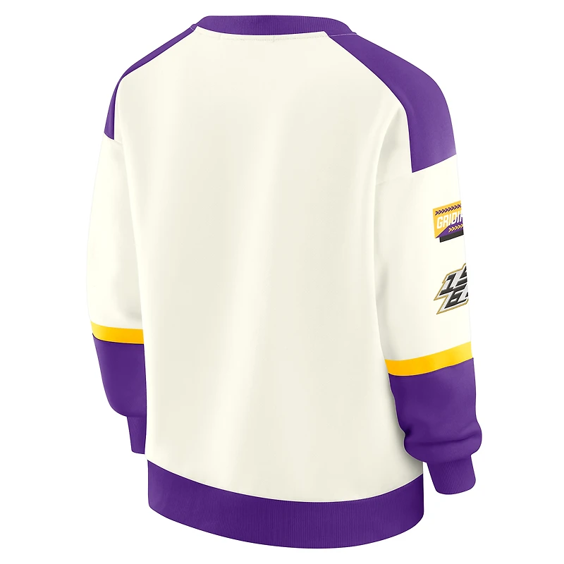 Sweat-shirt à col en V crème WEAR by Erin Andrews pour femme, motif Minnesota Vikings Racing