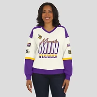 Sweat-shirt à col en V crème WEAR by Erin Andrews pour femme, motif Minnesota Vikings Racing