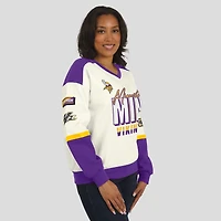 Sweat-shirt à col en V crème WEAR by Erin Andrews pour femme, motif Minnesota Vikings Racing