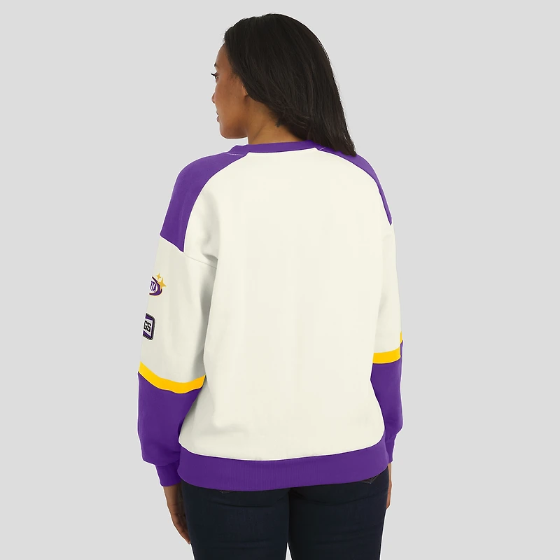 Sweat-shirt à col en V crème WEAR by Erin Andrews pour femme, motif Minnesota Vikings Racing