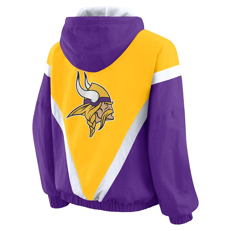 Veste coupe-vent à capuche entièrement zippée et froissée rétro grande taille pour femme WEAR by Erin Andrews, couleur or/violet, des Vikings du Minnesota