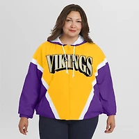 Women's WEAR by Erin Andrews Gold/Purple Minnesota Vikings Plus Retro Crinkle Full-Zip Hoodie Windbreaker Jacket