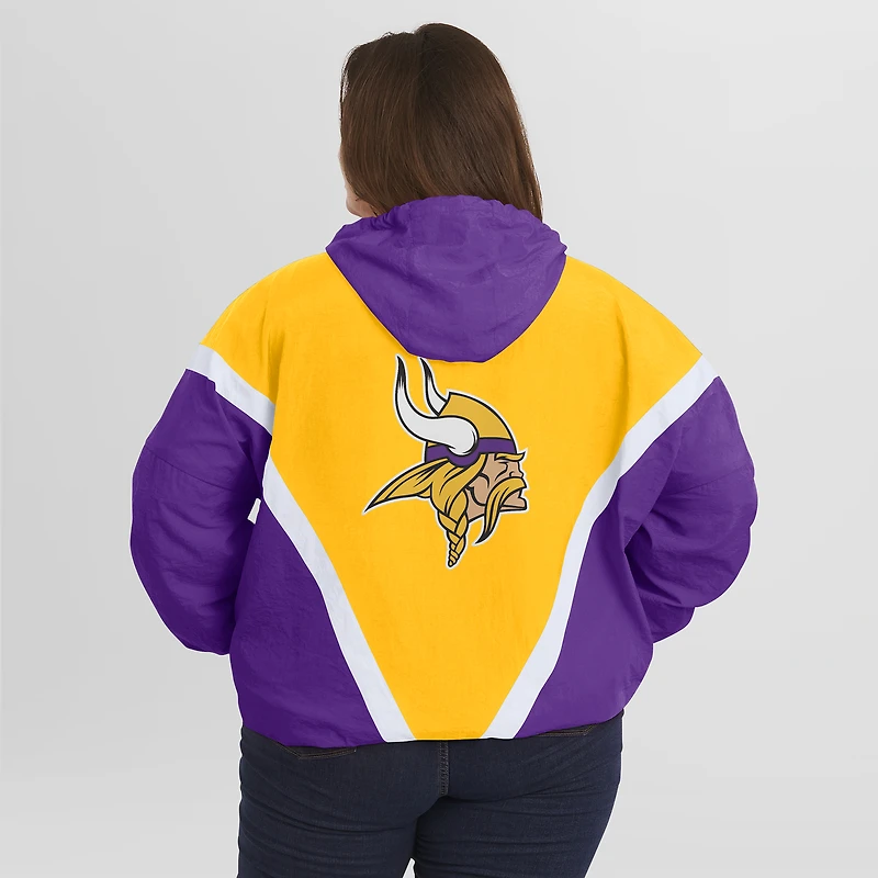 Women's WEAR by Erin Andrews Gold/Purple Minnesota Vikings Plus Retro Crinkle Full-Zip Hoodie Windbreaker Jacket