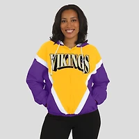 Coupe-vent à capuche entièrement zippé et froissé rétro WEAR by Erin Andrews pour femme, couleur or/violet, des Vikings du Minnesota