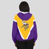 Coupe-vent à capuche entièrement zippé et froissé rétro WEAR by Erin Andrews pour femme, couleur or/violet, des Vikings du Minnesota