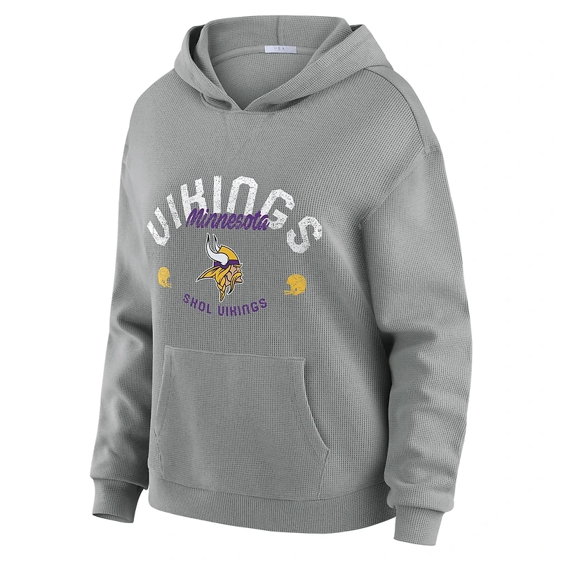Women's WEAR by Erin Andrews Gray Minnesota Vikings Waffle-Knit Long Sleeve Hooded Shirt & Pants Lounge Set