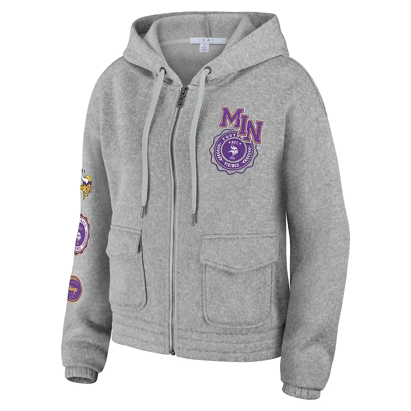 Women's WEAR by Erin Andrews Heather Gray Minnesota Vikings Full-Zip Hoodie