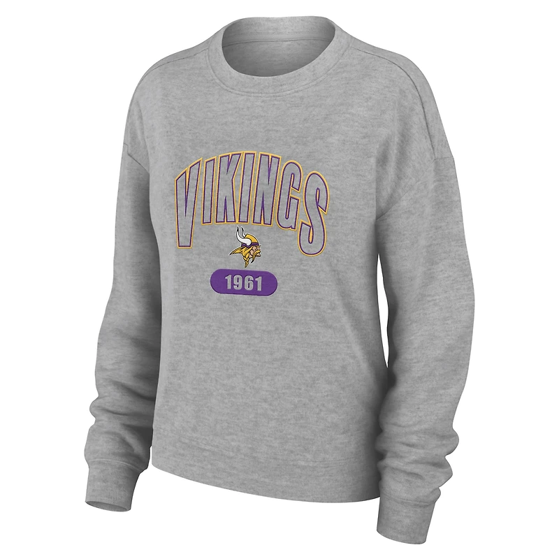 Women's WEAR by Erin Andrews Heather Gray Minnesota Vikings Knit Long Sleeve Tri-Blend T-Shirt & Pants Sleep Set