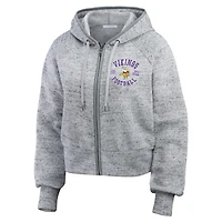 Women's WEAR by Erin Andrews  Heather Gray Minnesota Vikings Speckled Fleece Cropped Full-Zip Hoodie