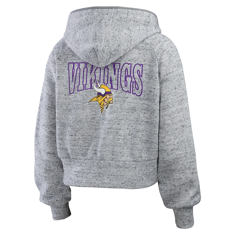 Women's WEAR by Erin Andrews  Heather Gray Minnesota Vikings Speckled Fleece Cropped Full-Zip Hoodie